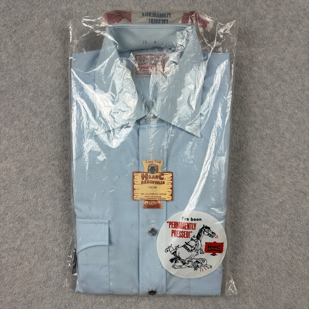 Vintage 70s H Bar C Ranchwear Shirt Mens 15 34 Blue Pearl Snap Western Deadstock